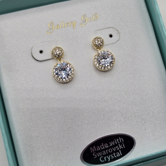 Swarovski Elements Gold Crystal Earrings - Picture 1 of 6